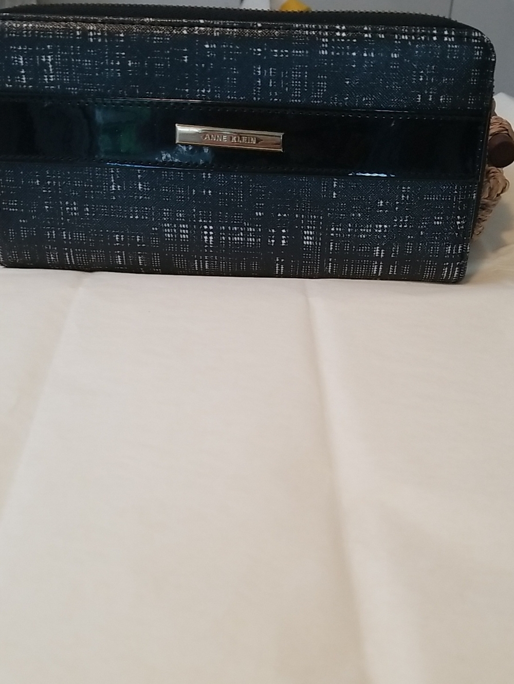 Anne Klein Black Textured Wallet with Patent Trim